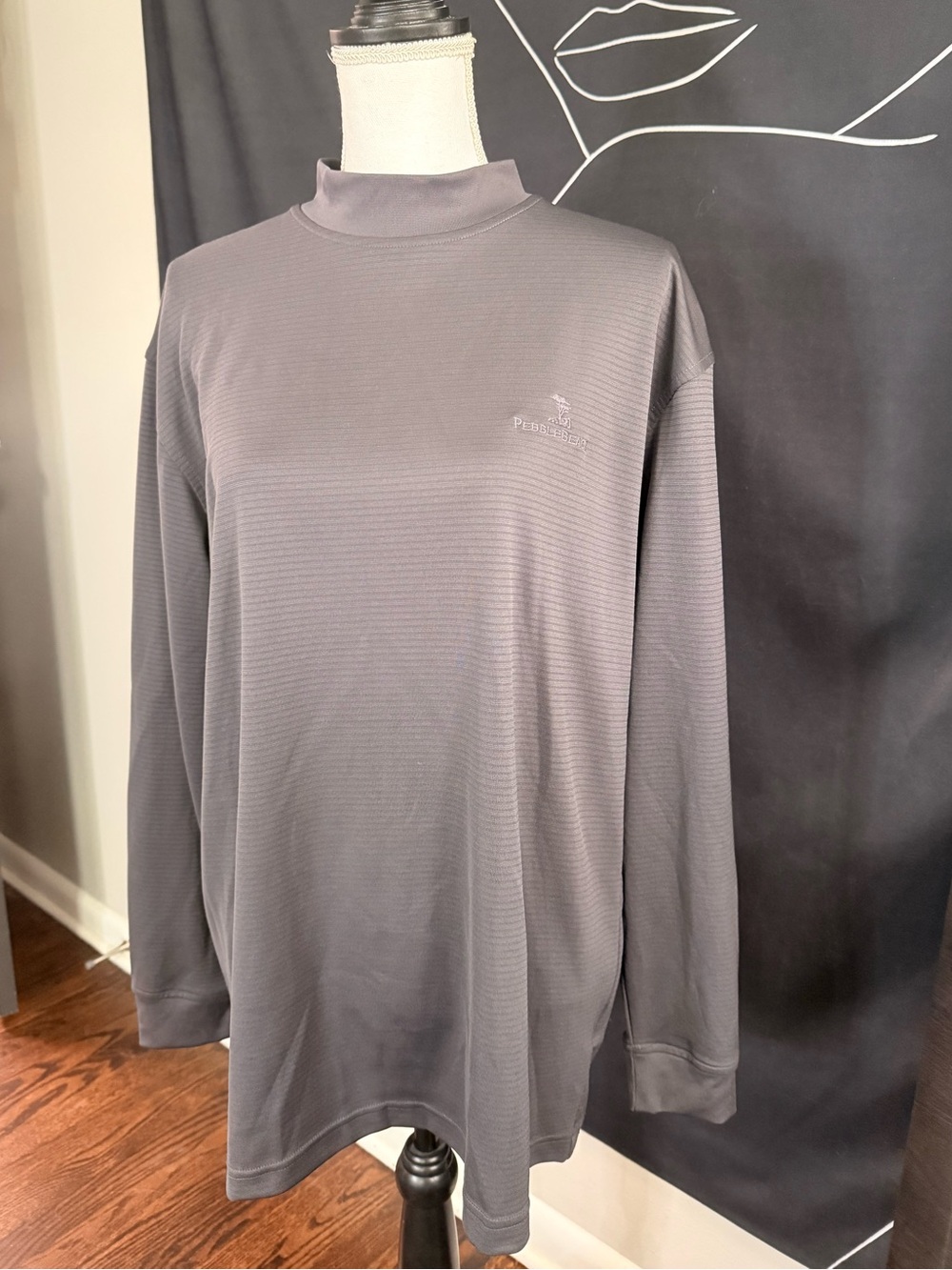 Peter Millar Pebble Beach Charcoal Gray Mock Golf Long Sleeve Top